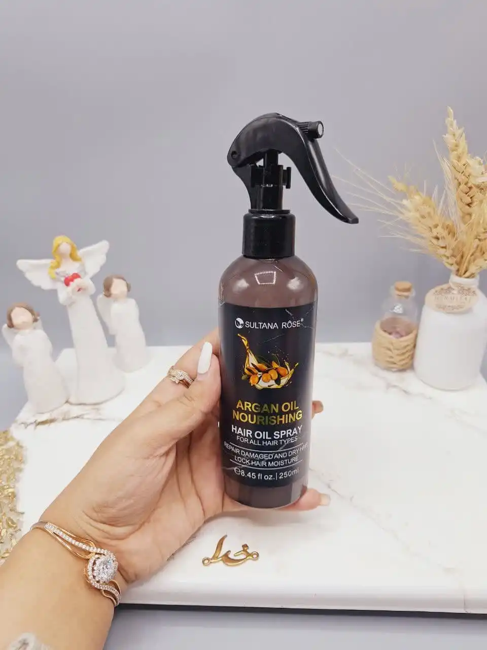 اسپری دو فاز مغذی روغن آرگان حجم 250 میل برند SULTANA ROSE (بدون کارتن)