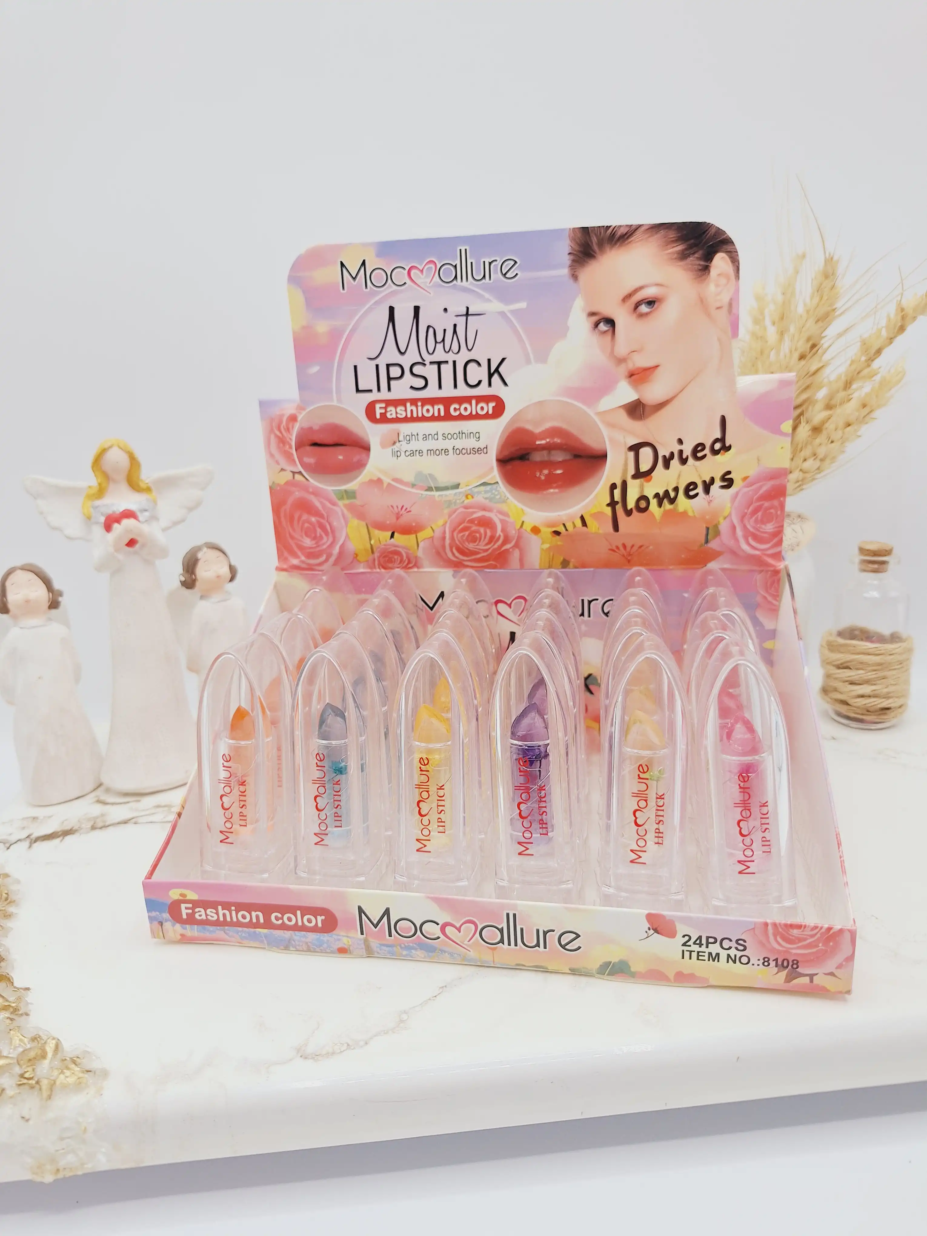 بالم لب حرارتی رنگارنگ پوکه شیشه ای برند موکالره کد 8108